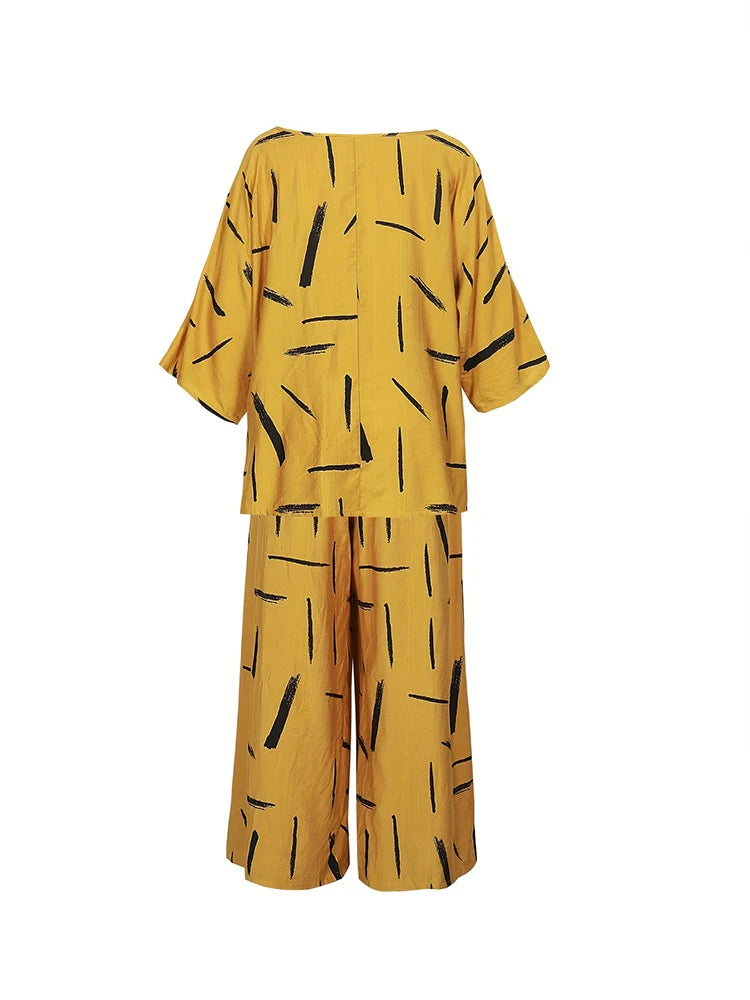 Conjunto Feminino Estampado com Calça e Blusa de Manga Longa
