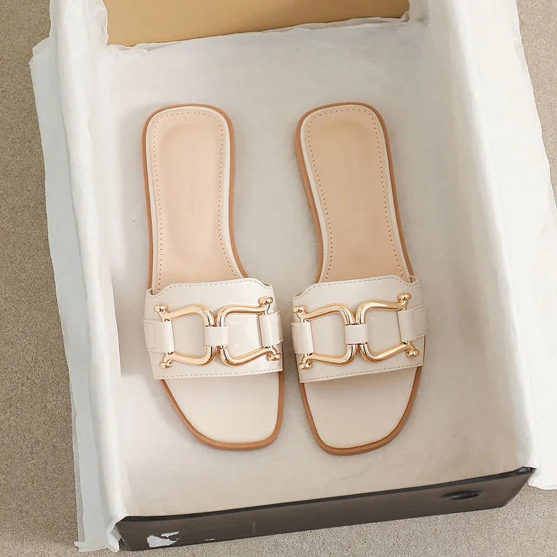 Sandálias de Couro PU Femininas - Estilo Casual