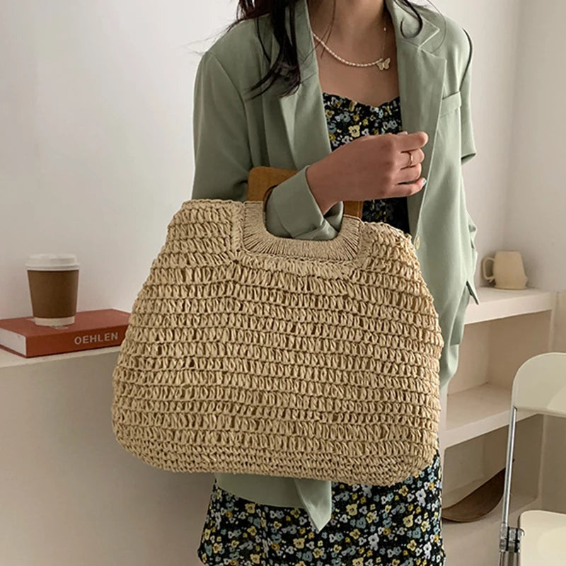 Bolsa de Palha Tecido Feminina Grande Capacidade