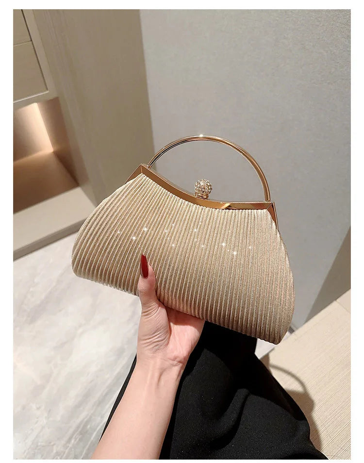 Bolsa de Noite Plissada Feminina com Glitter