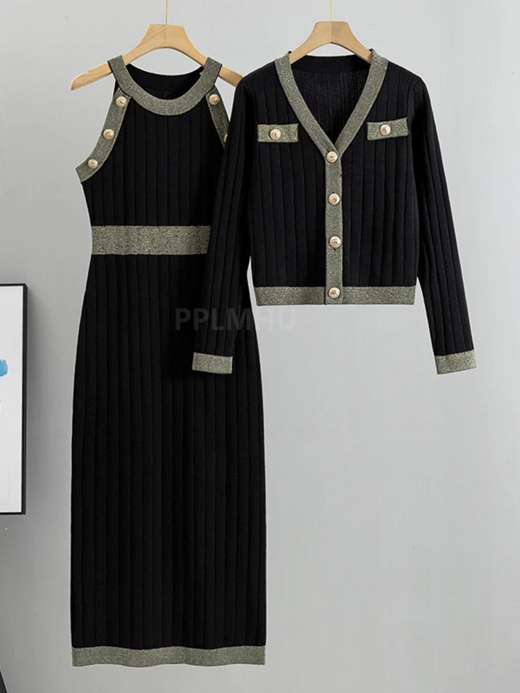 Conjunto de Vestidos Bodycon com Decote em V para Mulheres
