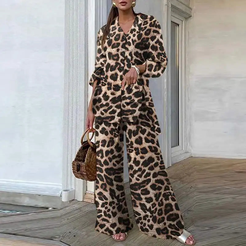 Conjunto Feminino Casual de Verão com Estampa de Leopardo