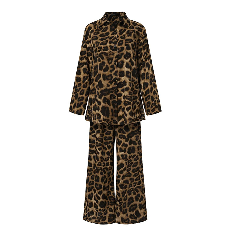 Conjunto Feminino Casual de Verão com Estampa de Leopardo