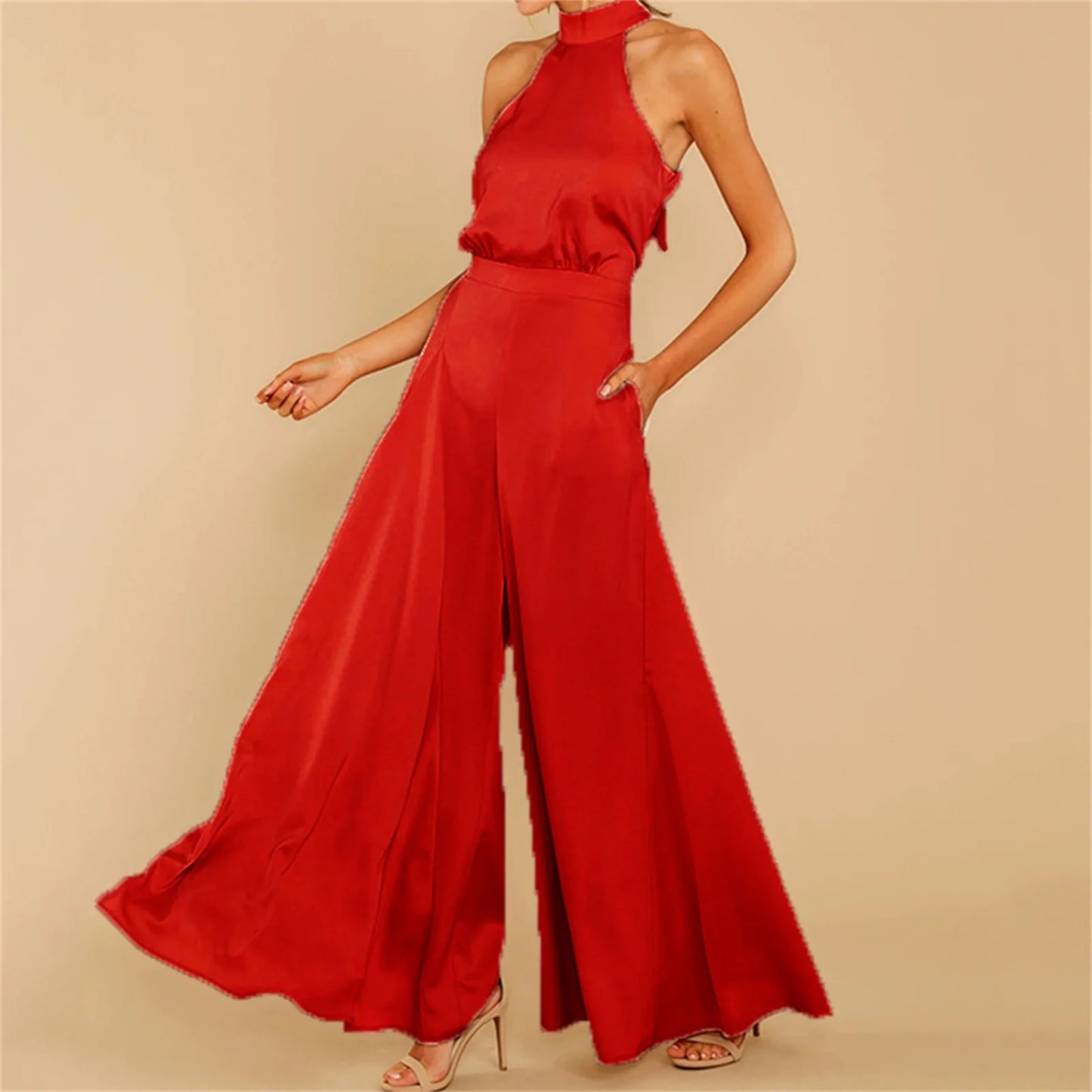 Macacão Feminino Longo com Gravata nas Costas