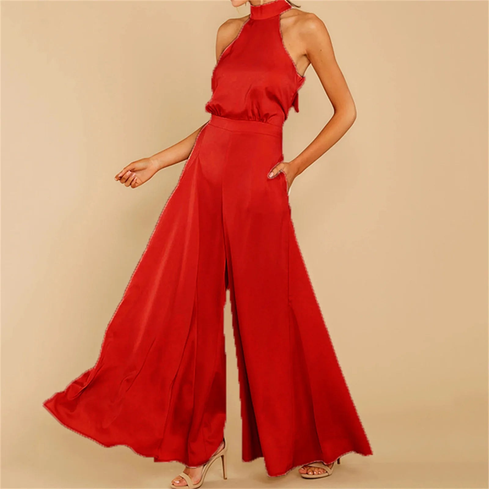 Macacão Feminino Longo com Gravata nas Costas