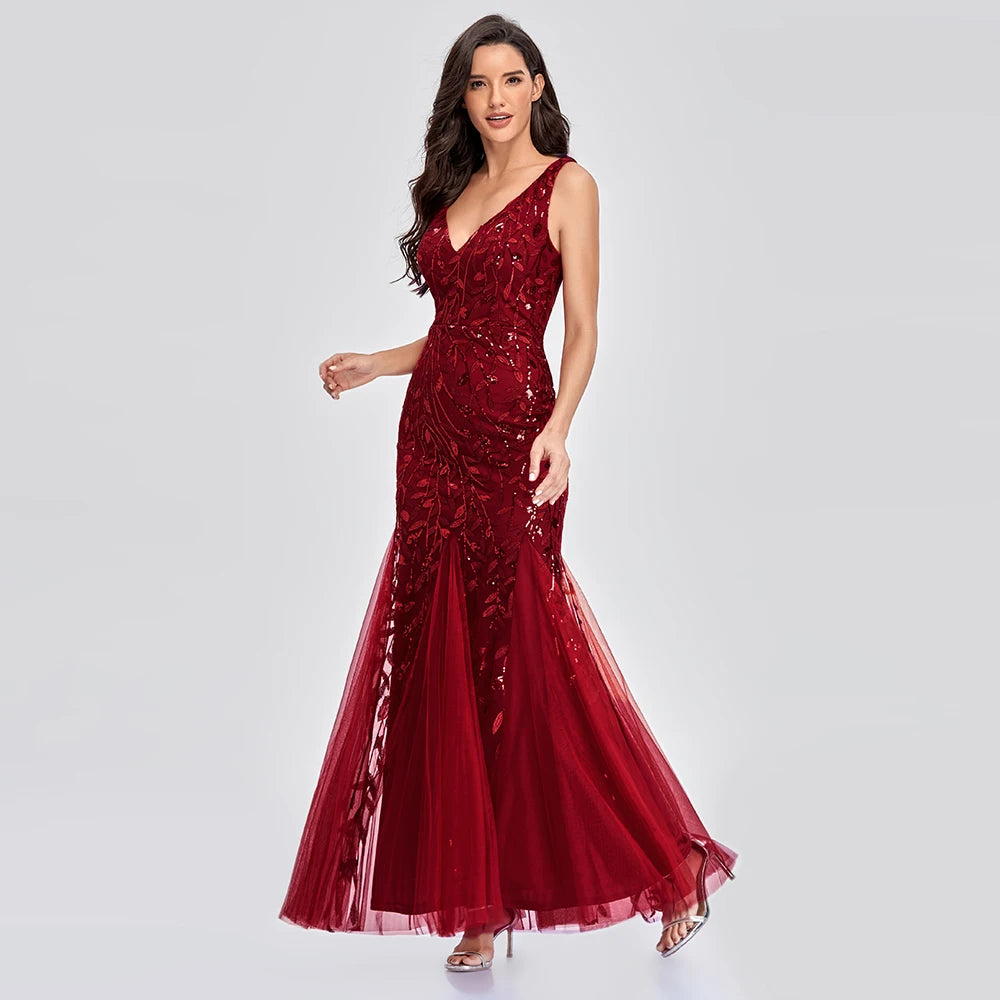 Vestido Cocktail Sem Mangas com Decote em V e Lantejoulas