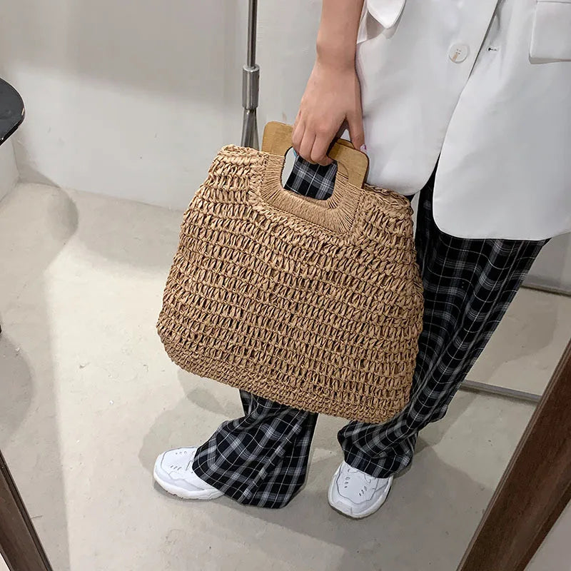 Bolsa de Palha Tecido Feminina Grande Capacidade