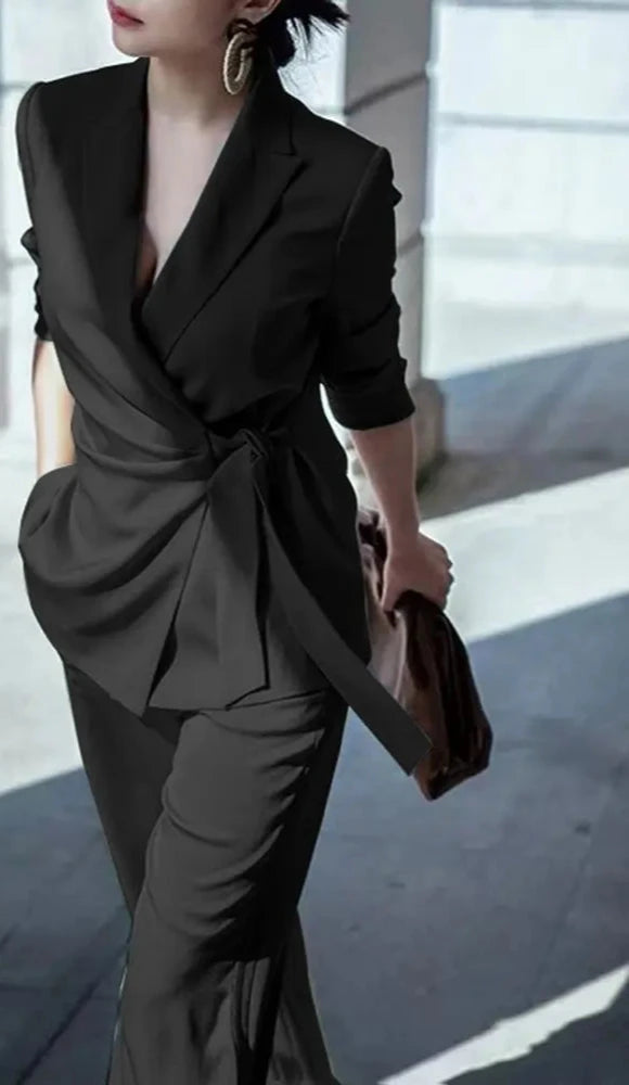 Conjunto Elegante de Blazer e Calças Largas