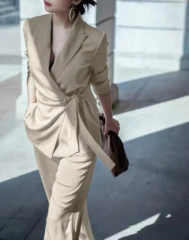 Conjunto Elegante de Blazer e Calças Largas