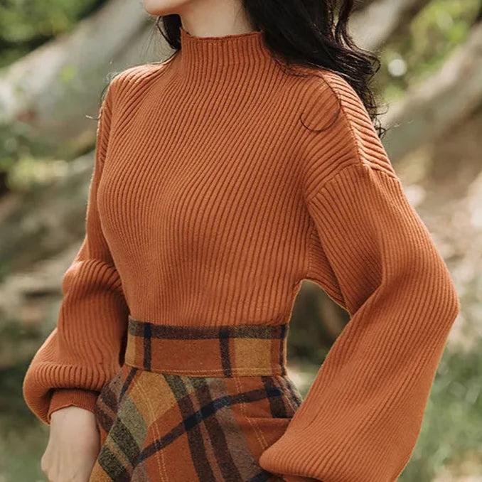 Conjunto Feminino de Suéter e Saia Xadrez