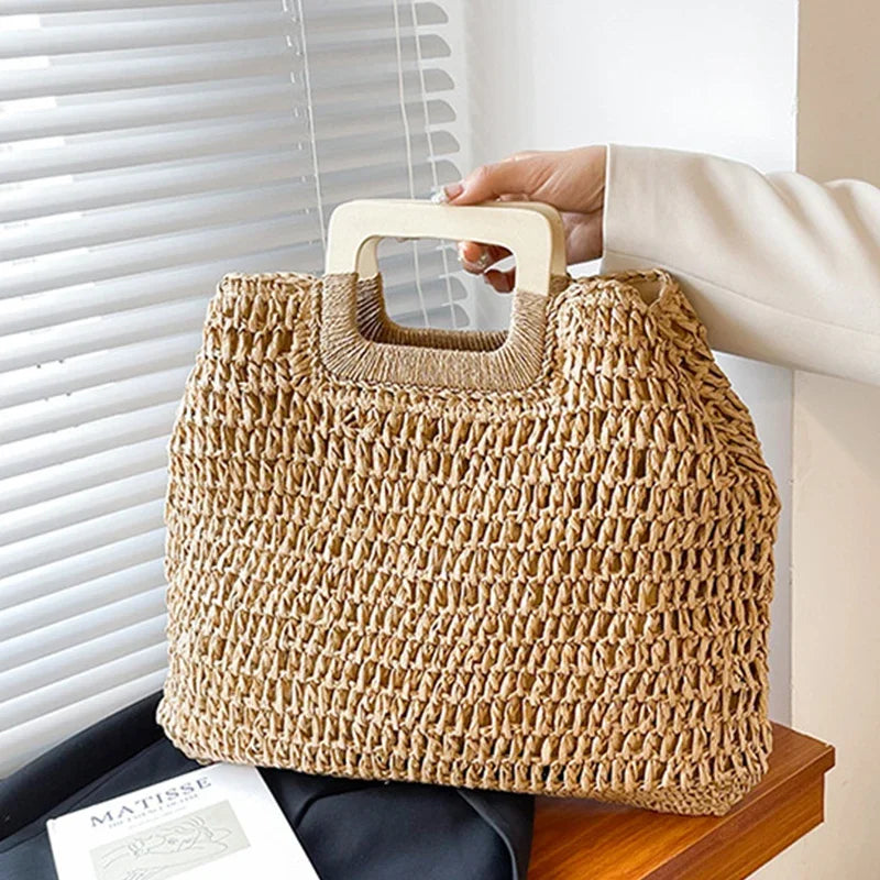 Bolsa de Palha Tecido Feminina Grande Capacidade