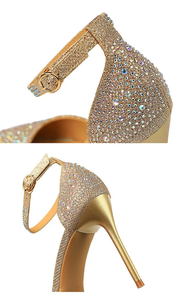 Salto Alto Estilete com Strass Brilhante para Mulheres