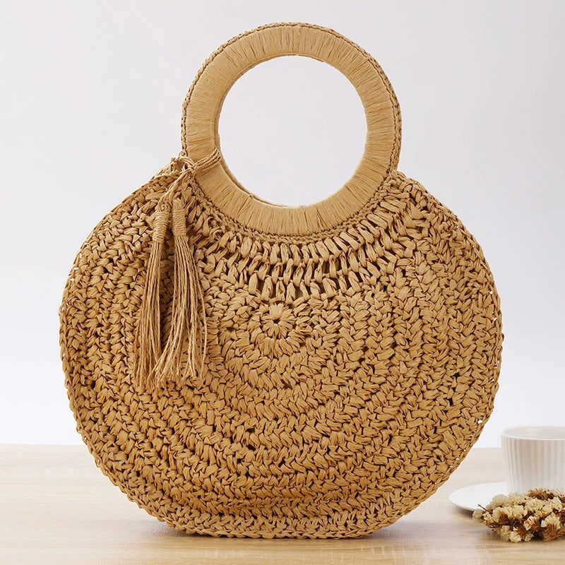 Bolsa de Ombro Redonda de Vime para Mulheres