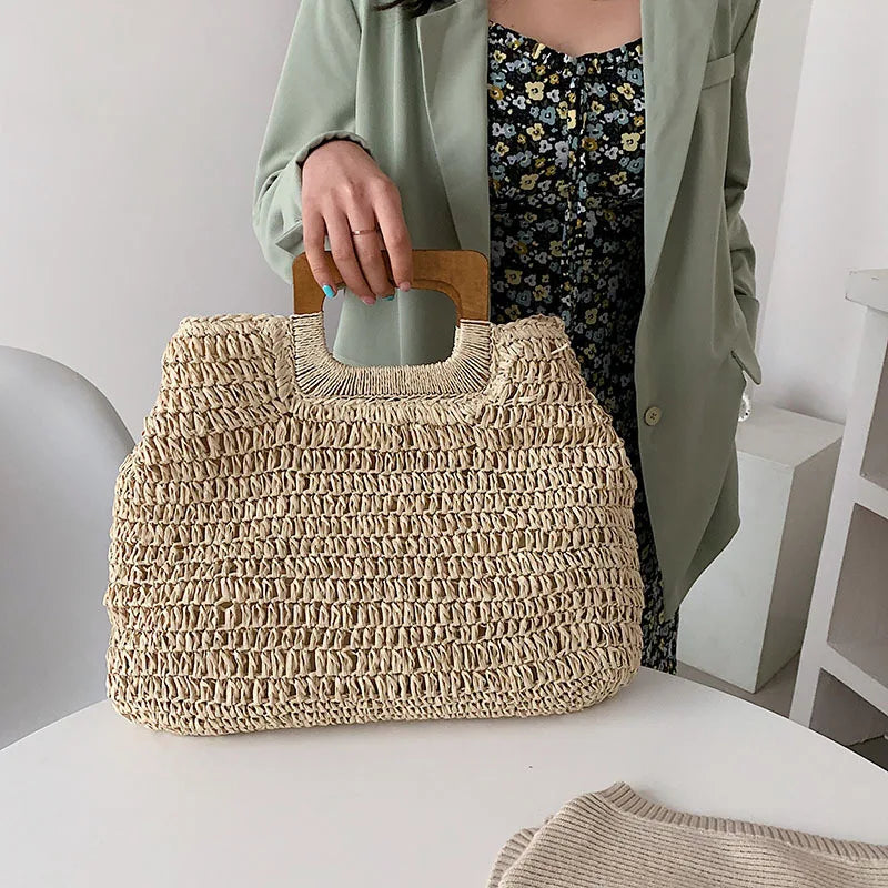 Bolsa de Palha Tecido Feminina Grande Capacidade