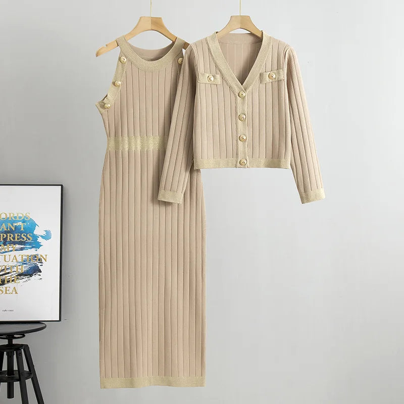 Conjunto de Vestidos Bodycon com Decote em V para Mulheres