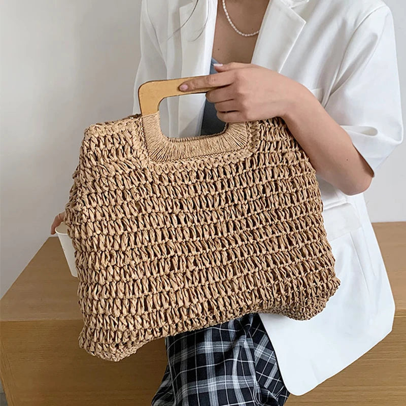 Bolsa de Palha Tecido Feminina Grande Capacidade