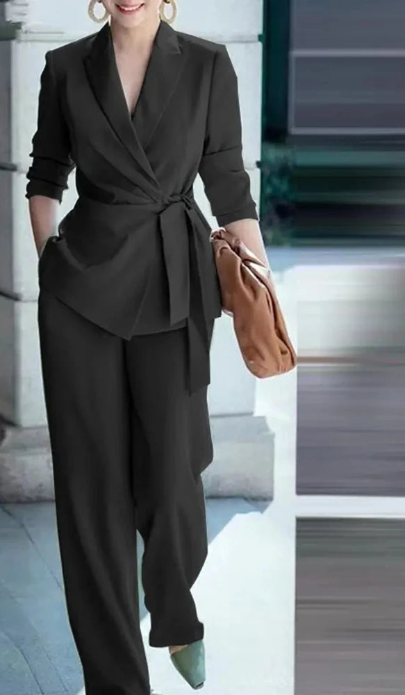 Conjunto Elegante de Blazer e Calças Largas