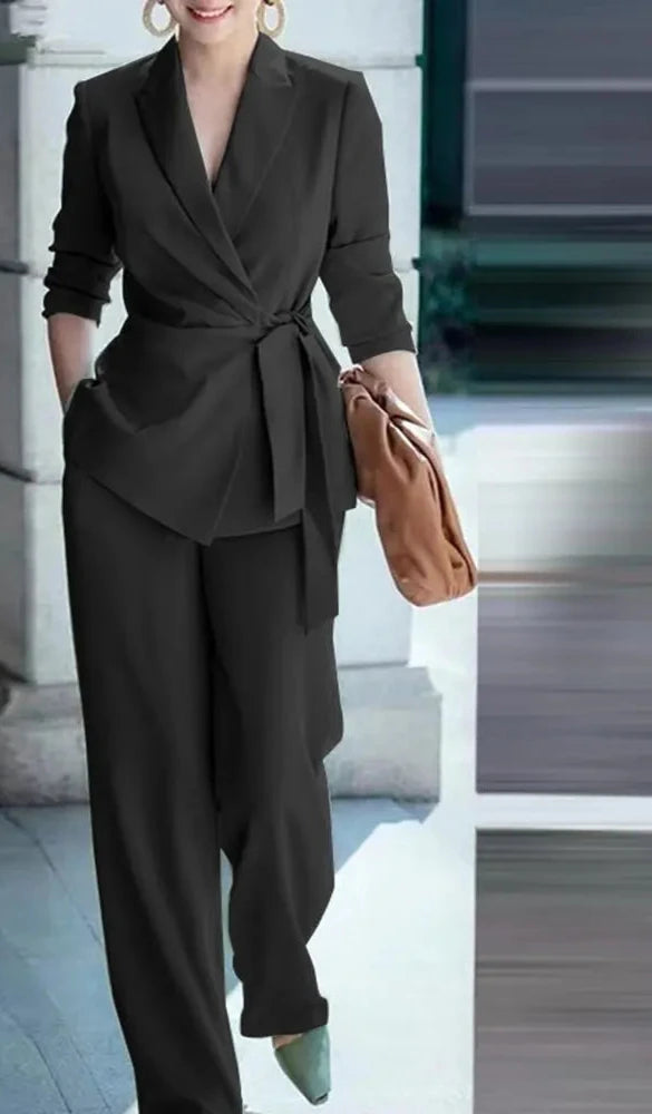 Conjunto Elegante de Blazer e Calças Largas