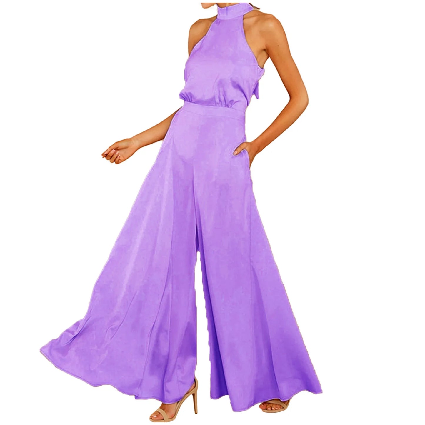 Macacão Feminino Longo com Gravata nas Costas