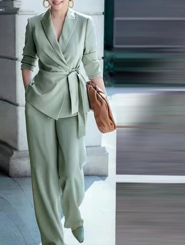 Conjunto Elegante de Blazer e Calças Largas
