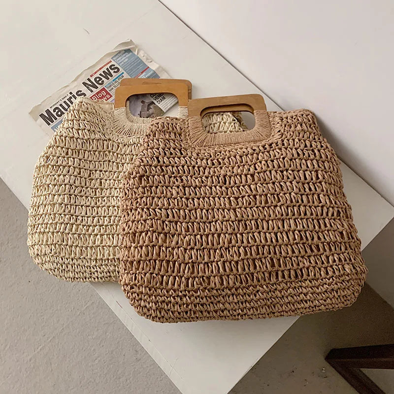 Bolsa de Palha Tecido Feminina Grande Capacidade