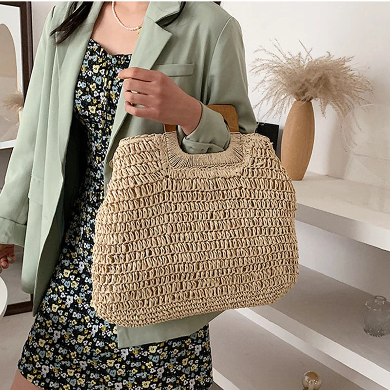 Bolsa de Palha Tecido Feminina Grande Capacidade