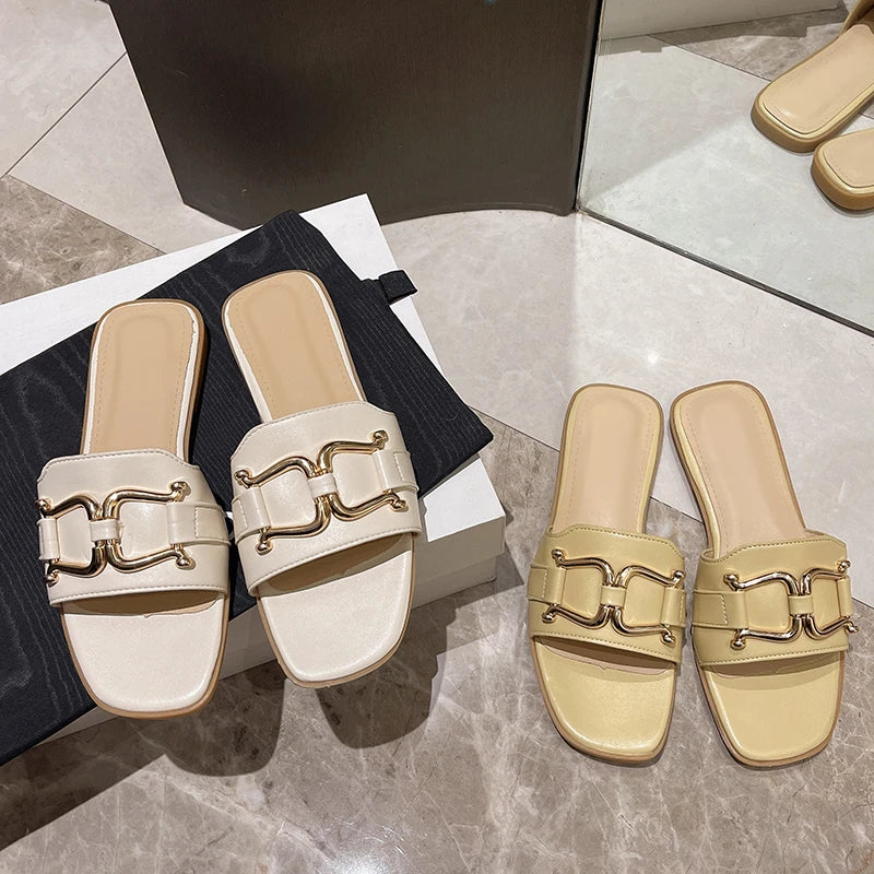 Sandálias de Couro PU Femininas - Estilo Casual