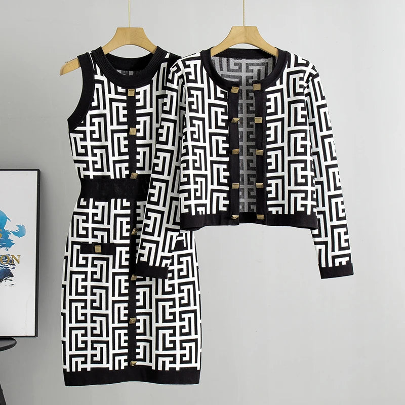 Conjunto Casual de Suéter e Vestido de Malha para Mulheres