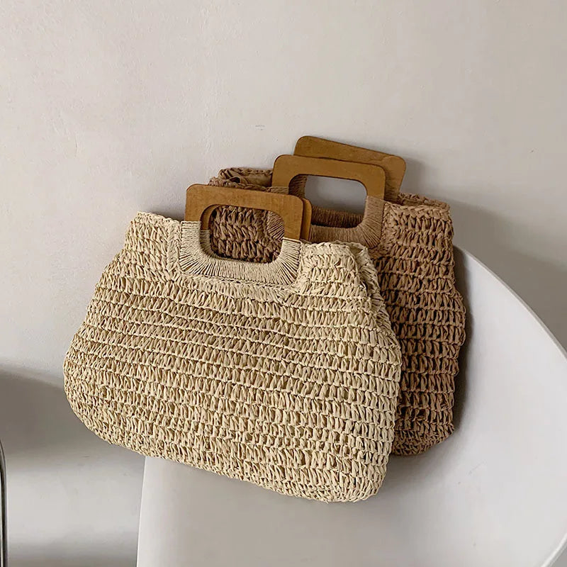 Bolsa de Palha Tecido Feminina Grande Capacidade