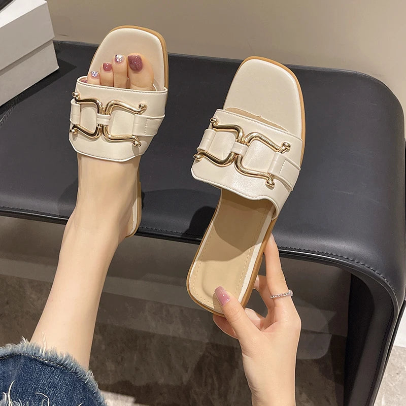 Sandálias de Couro PU Femininas - Estilo Casual