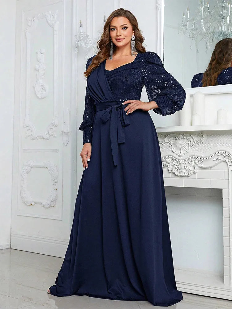Vestido de Noite Feminino com Decote em V e Lantejoulas