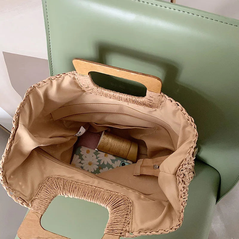Bolsa de Palha Tecido Feminina Grande Capacidade