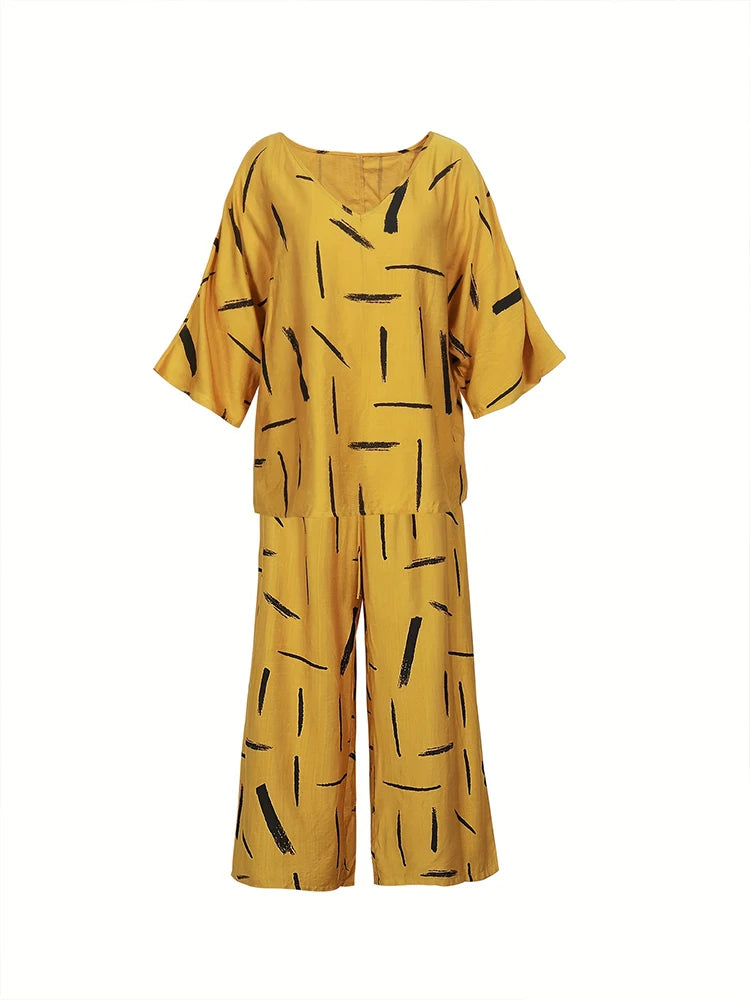 Conjunto Feminino Estampado com Calça e Blusa de Manga Longa