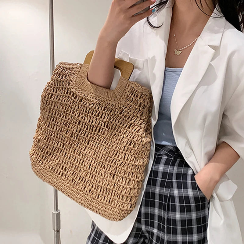 Bolsa de Palha Tecido Feminina Grande Capacidade