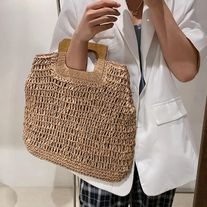 Bolsa de Palha Tecido Feminina Grande Capacidade