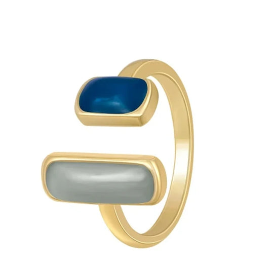 Anel Azul Luxo Retrô