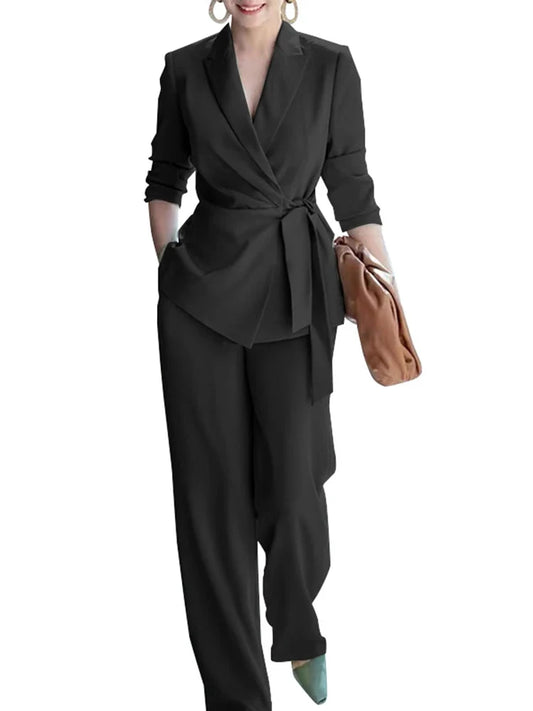 Conjunto Elegante de Blazer e Calças Largas