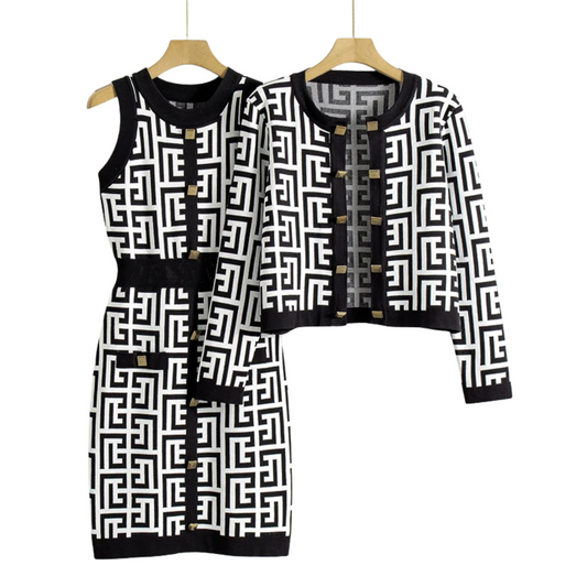 Conjunto Casual de Suéter e Vestido de Malha para Mulheres