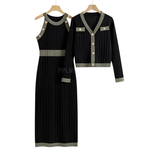 Conjunto de Vestidos Bodycon com Decote em V para Mulheres