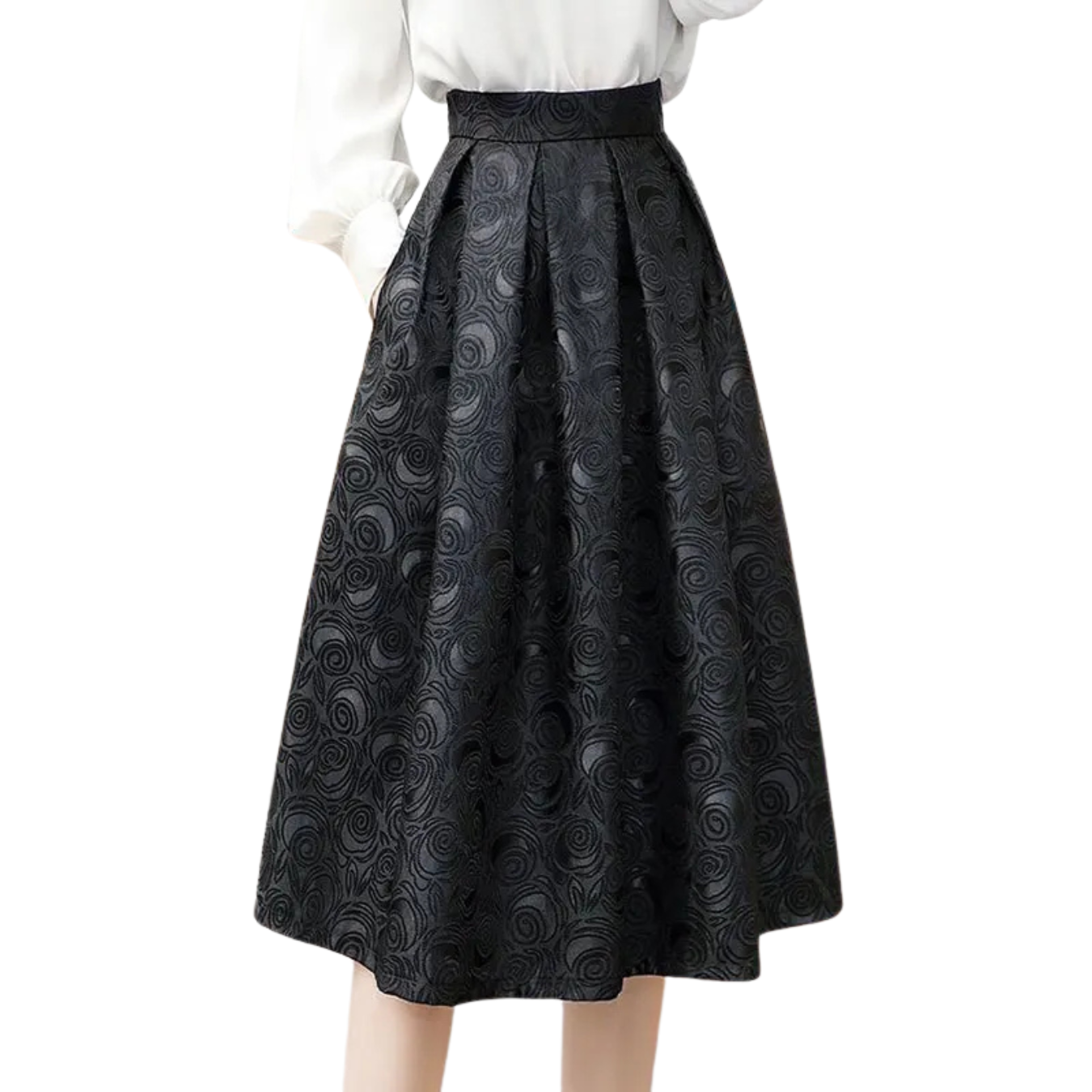 Vestido Floral Preto Vintage de Cintura Alta