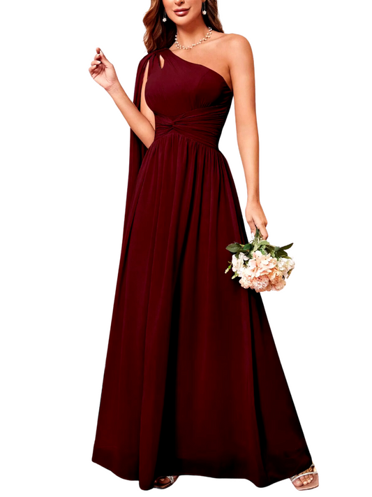 Vestido de Dama de Honra com Lazo Frontal e Um Ombro