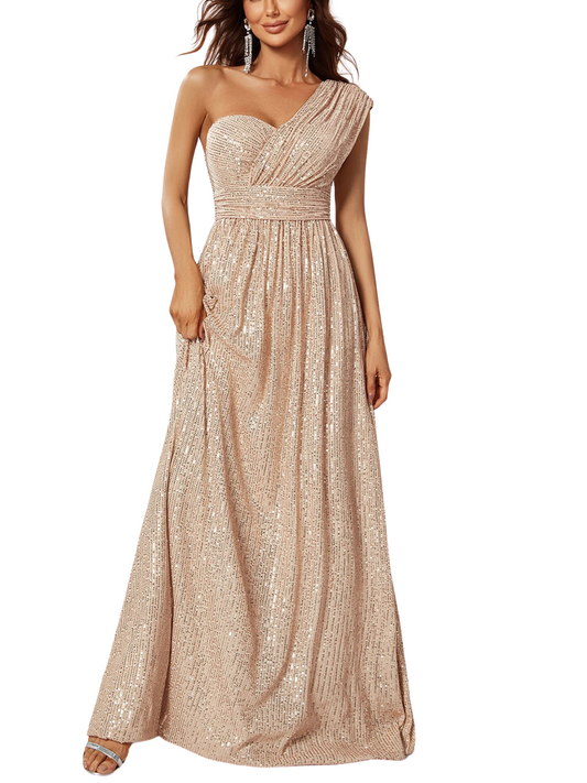 Vestido de Lantejoulas de Um Ombro Feminino para Festas