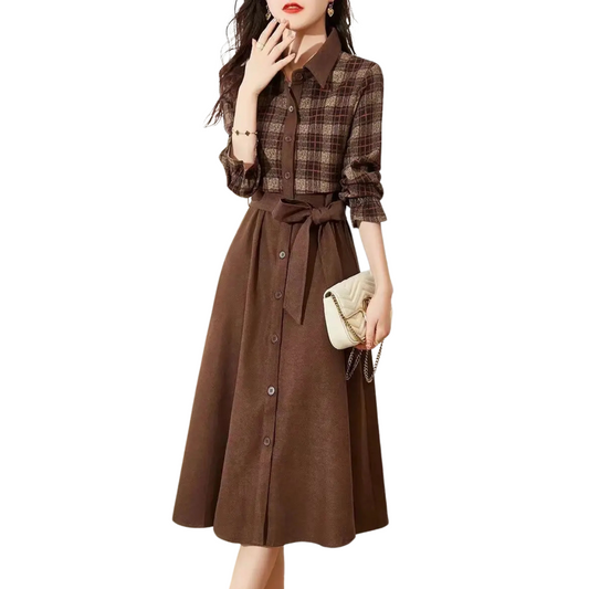 Vestido Midi Xadrez Elegante para Senhoras