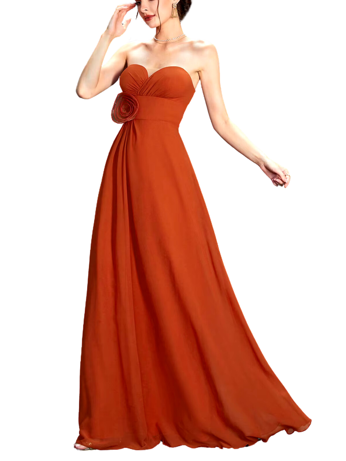 Vestido Plissado para Festas com Flor Tridimensional